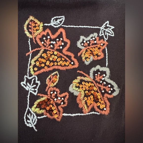 Fall Embroidered Autumn Leaf Sweater large beaded sequins‎ festivals layering - Picture 4 of 6